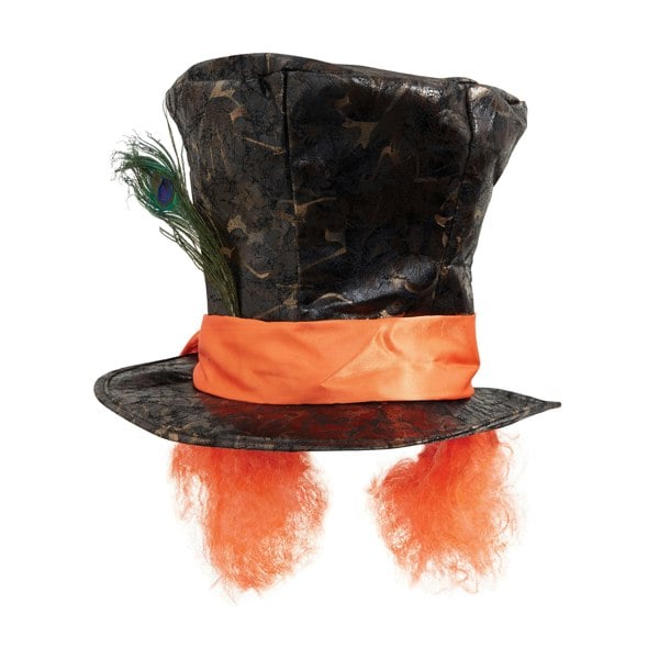 Bristol Novelty Unisex Top Hat With Feather And Hair - Brown/Orange