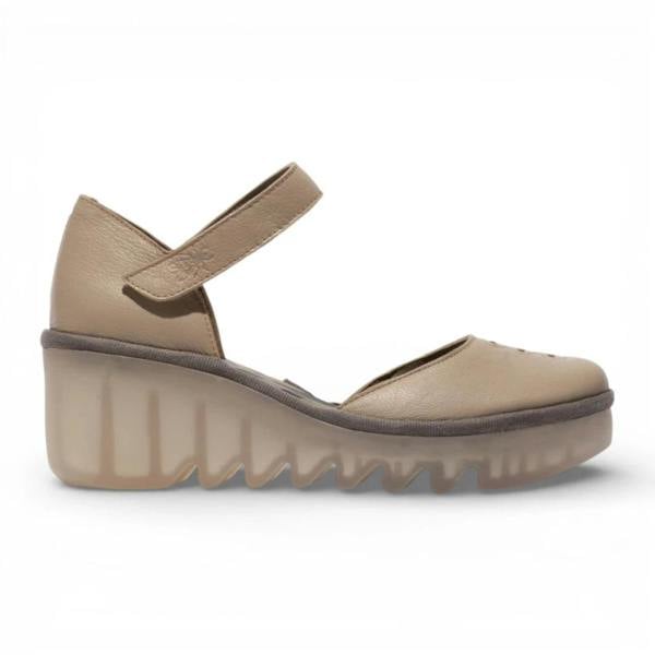 Fly London BISO305FLY - Women’s Taupe Leather Wedge Sandals