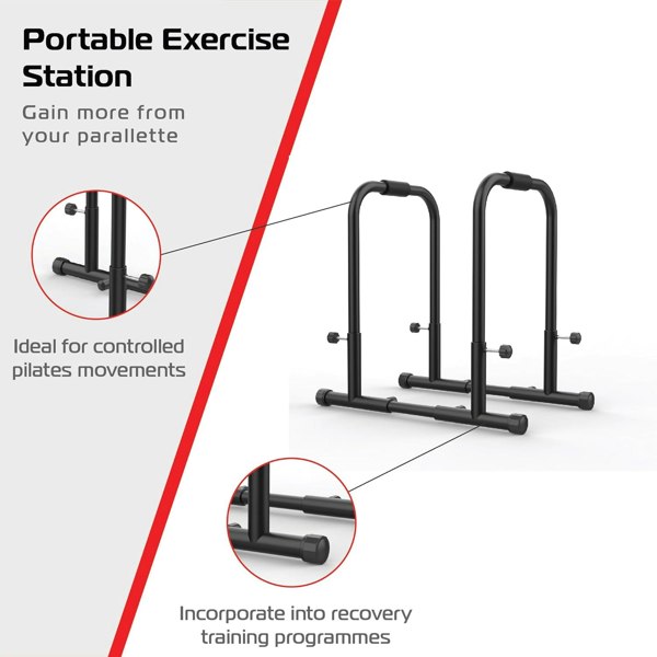 Large black parallettes push-up handles designed for stability, ideal for pilates and recovery training, featuring a sturdy frame