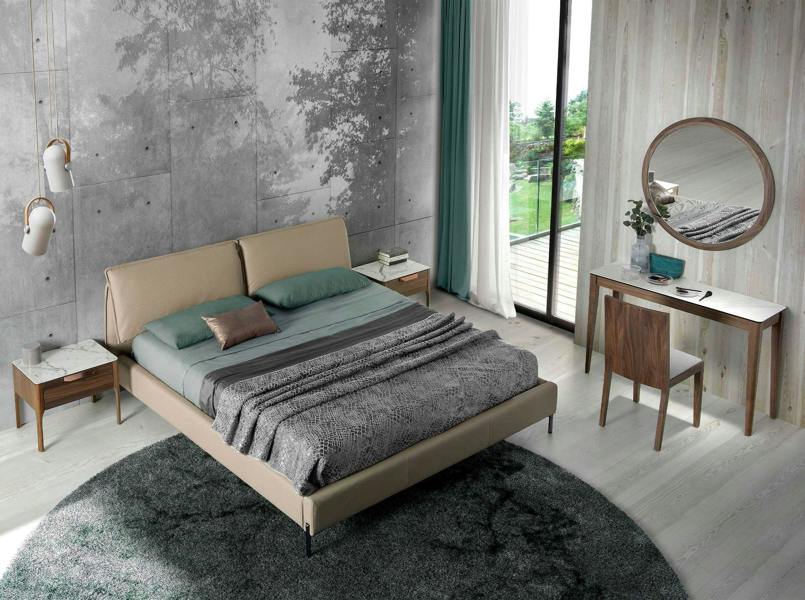 Angel Cerdá Walnut Bedside Table With Imitation Marble Glass Top and Interior Lighting 7038
