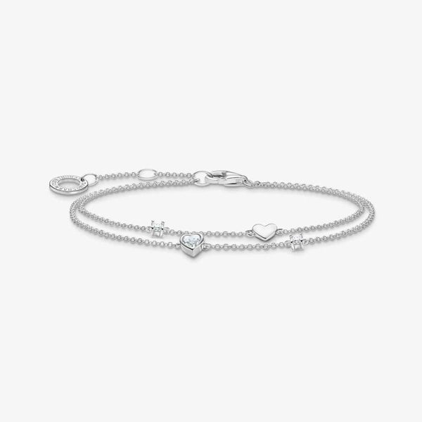 THOMAS SABO Ladies Silver Stone Set Heart Double Row Bracelet A2057-051-14-L19V