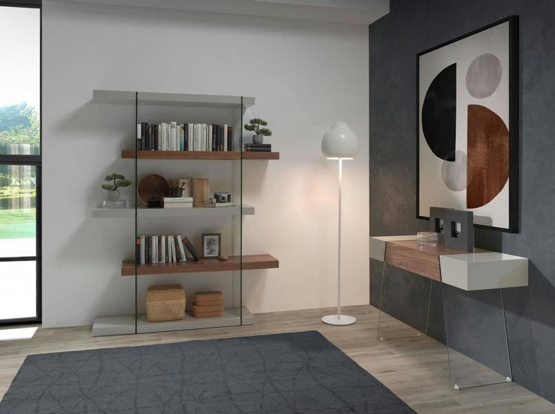 Angel Cerdá Rectangular Console Table Grey Wood, Walnut and Tempered Glass 3029