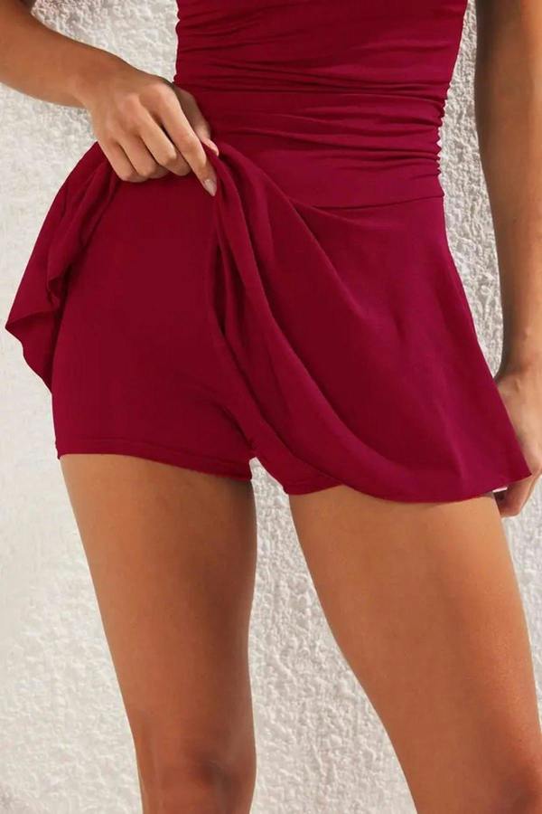 WOVCOR One-Shoulder Covered Short Skirt Basic Swimsuit