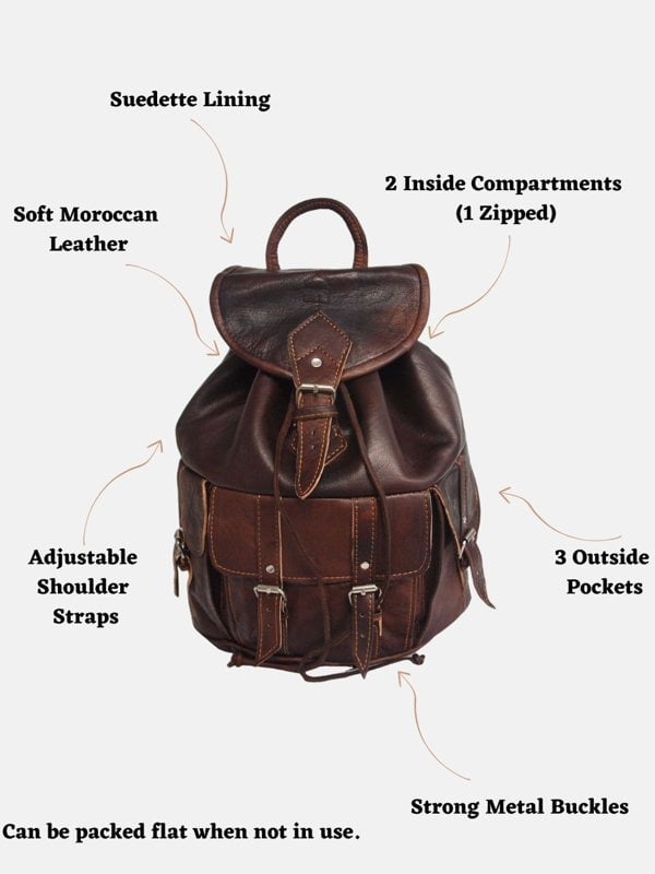 Berber Leather The Larache Large Rucksack in Dark Brown