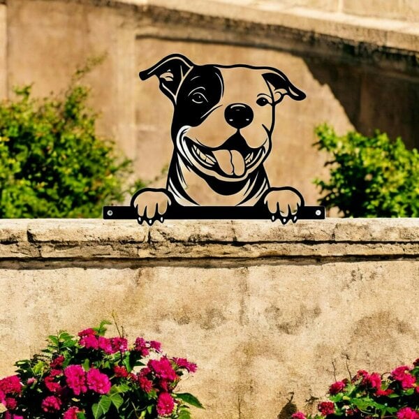 EDH Door Hardware Metal Staffie Peeking Dog Silhouette – 25cm x 9cm x 1.5cm | Decorative Metal Dog Art for Home & Garden Décor