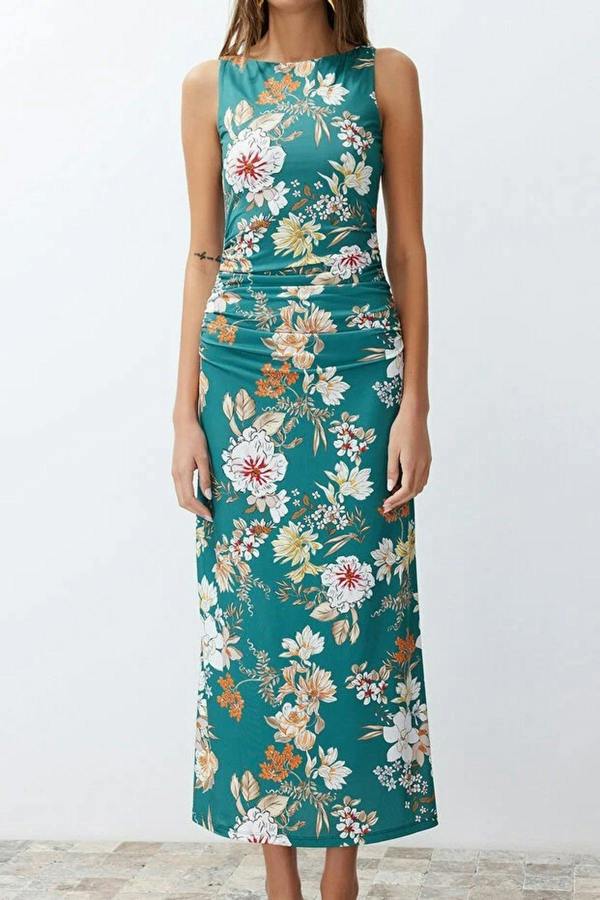 WOVCOR Floral Print Fitted Flexible Knit Pencil Dress