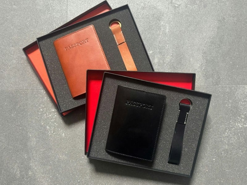 Love EMVY Genuine Leather Passport Cover and Keyring Gift Set