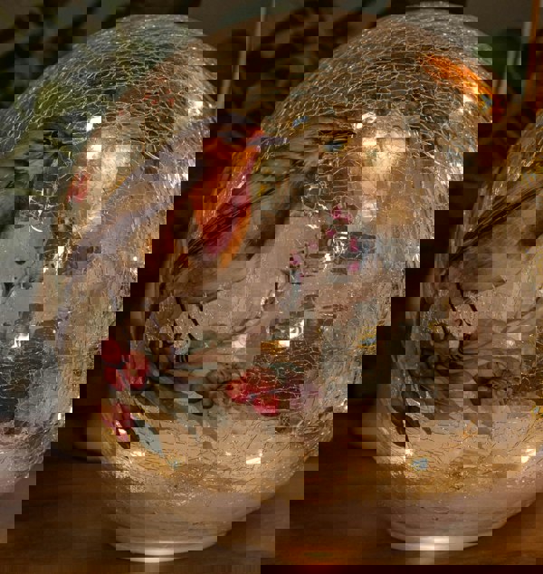 Samuel Alexander 20cm Battery Operated Light up Robin Crackle Glass Ball with 15 Warm White LEDs