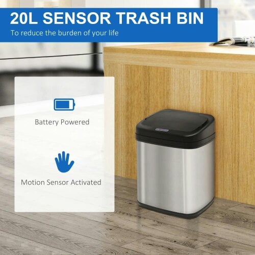 Bobobiy 20L LUXURY Automatic Sensor Dustbin Kitchen Waste Bin Rubbish Trashcan Auto Dustbin Stainless Steel with Bucket 33*25*42.5CM