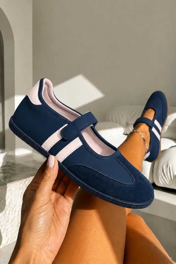 Love Lemonade Comfort Mary Jane Padded Footbed Slip On Trainers Navy