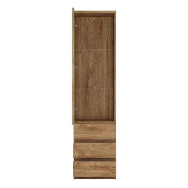 Wyld Haus Hemingway Natural Oak Wood Tall Narrow Display Cabinet 1 Door 3 Drawer