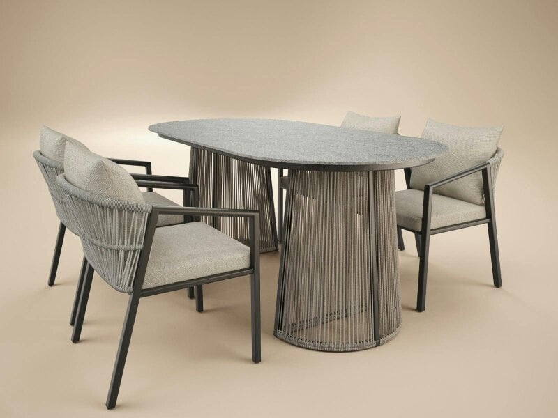 SOLACE+CO Hana Oval Garden Dining Table Grey with Lynden Chairs Set of 4 Brown
