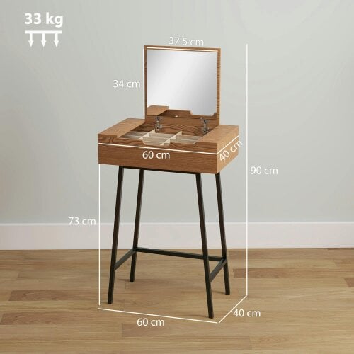 Wyld Haus Fino Leri Natural Wood Industrial Vanity Desk With Flip Up Mirror And 6teen Storage Compartments