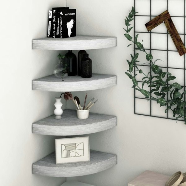 Berkfield Wall Corner Shelves 4 pcs Concrete Grey 35x35x3.8 cm MDF
