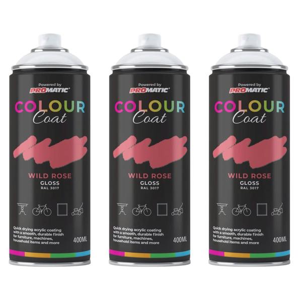 Colour Coat 3X Wild Rose RAL 3017 Gloss Spray Paint 400ml