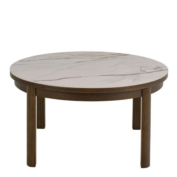 Wyld Haus Cork Round Cream Ceramic Coffee Table with Oak Veneer Base