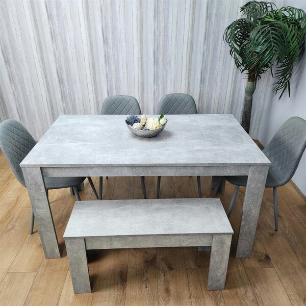 Kosy Koala Wooden Rectangle Dining Table Sets with Set of 4 Chairs, a Bench, Grey