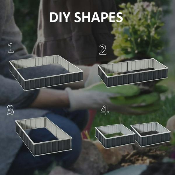 DIY dark gray metal raised garden bed panels showing how corners and base assemble