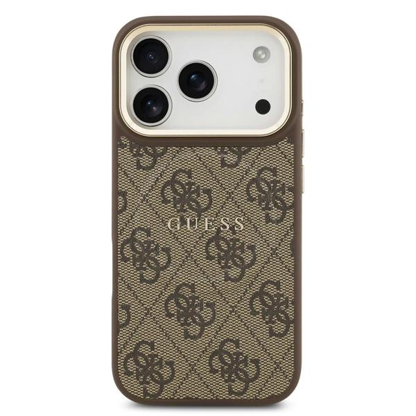 Guess PU Leather 4G Gold Frame Case with MagSafe for iPhone 17 Pro 6.3" Brown - GUHMP17LP4MSEGCW