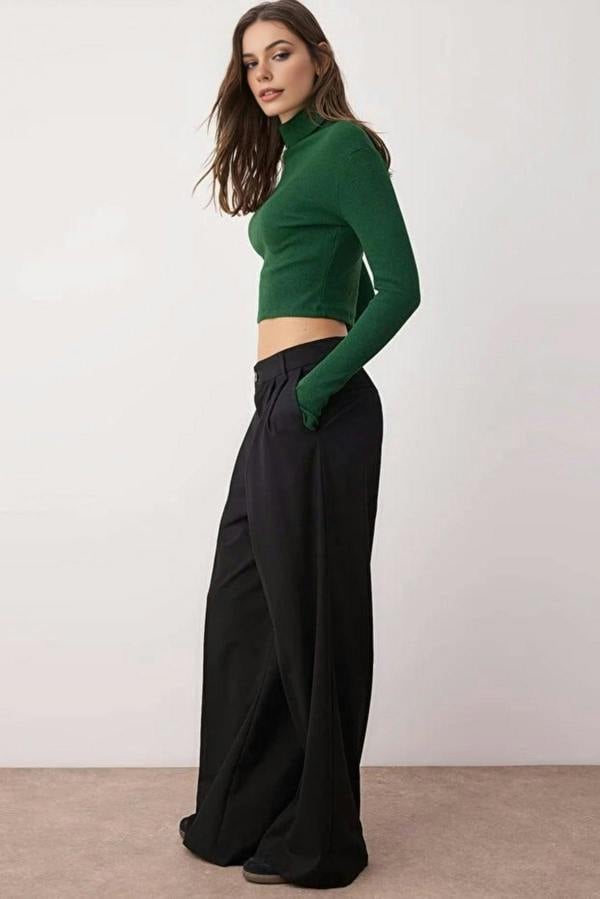WOVCOR Fitted Turtleneck Knit Blouse with Finger Detail