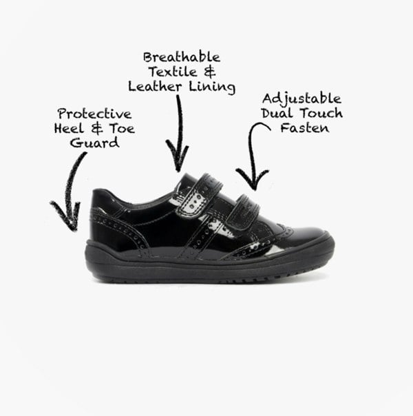 GEOX HADRIEL G G Girls Leather Touch Fasten School Shoes Patent Black