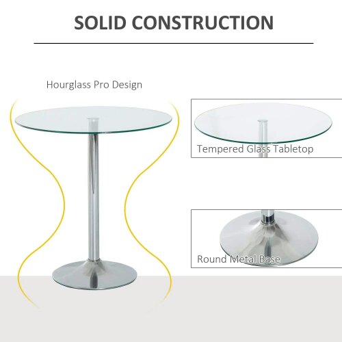 Bobobiy Round Dining Table, Modern Dining Room Table with Tempered Glass Top, Steel Base, Space Saving Small Bar Table