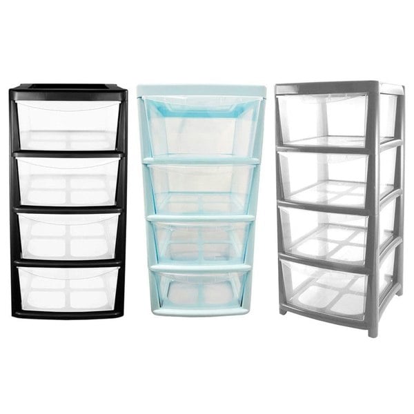 4 Drawer Bedside, Home, Office Storage Cabinets With Clear Transparent Drawers