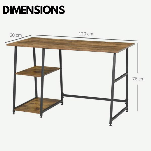 Rafaelo Mobilia Industrial Rustic Writing Desk With 2 Shelves