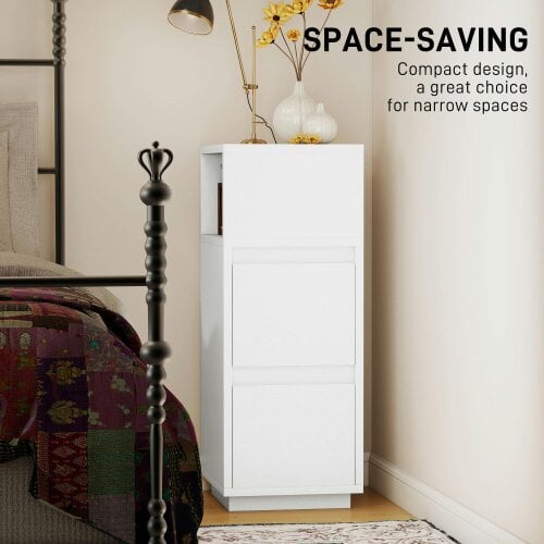 Wyld Haus Nineso Valu White Slim Bedside Table With 2 Drawers And Open Shelf