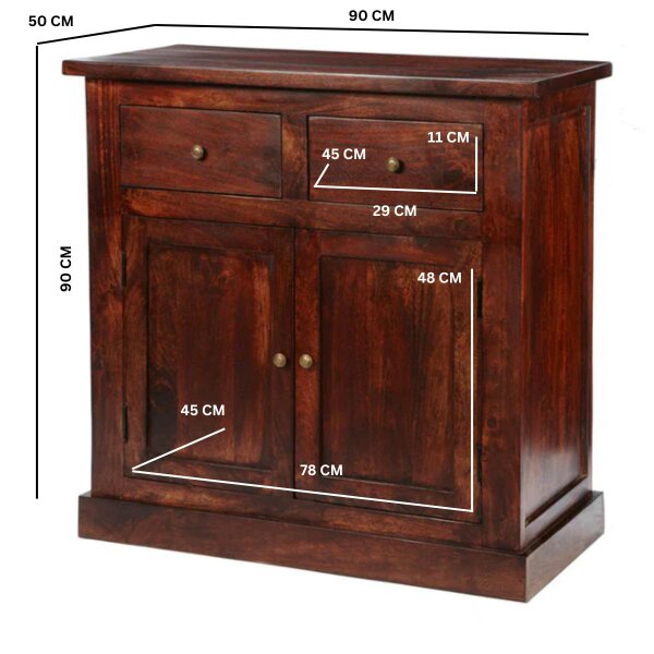 Wyld Haus Oxford Mahogany Mango Wood Storage Cabinet 2 Drawers 2 Doors