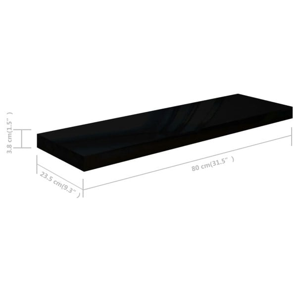 Berkfield Floating Wall Shelf High Gloss Black 80x23.5x3.8 cm MDF