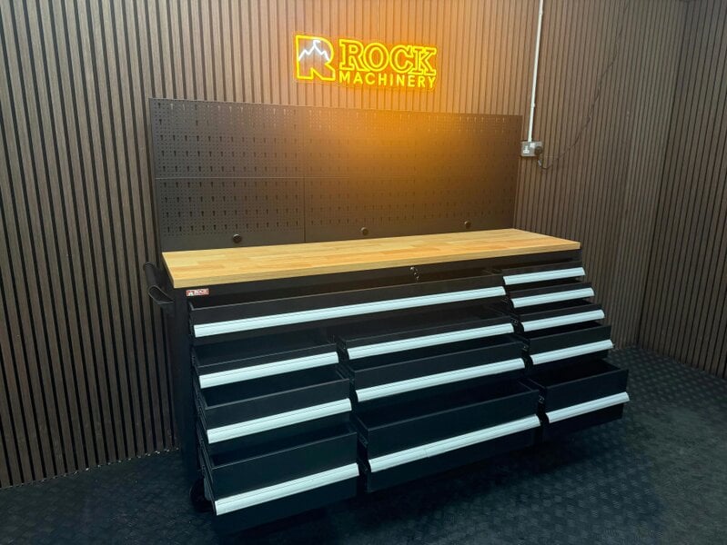 Rock Machinery Rock RT-066 Steel 72" Wooden benchtop tool chest with backboard