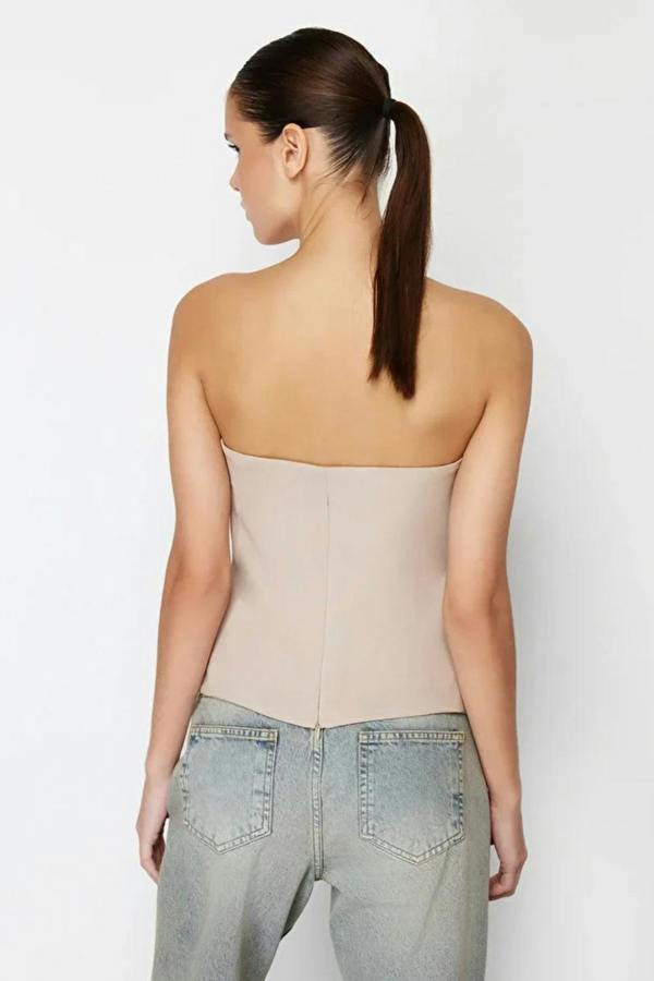 Hoxton Gal Strapless Fitted Draped Woven Blouse