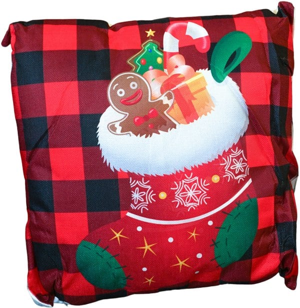 Xmas Haus Christmas Cushion,Black/Red Plaid Stocking 45x45cm
