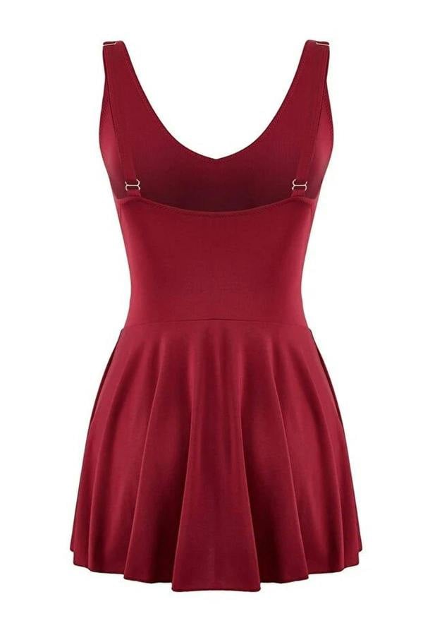 WOVCOR Draped V-Neck Covered Basic Skirt Swimsuit