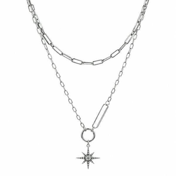 Two silver chain necklaces with star pendants on a white background
