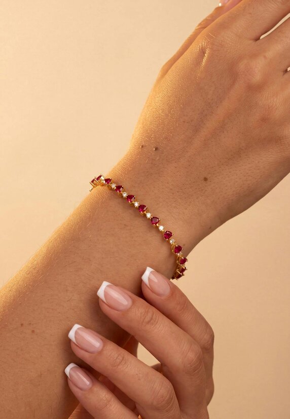 Latelita Asscher Cut Heart Tennis Bracelet Ruby Gold