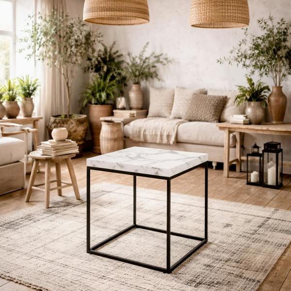 Wyld Haus Hazelmere White Marble Carrara Coffee Table Black Metal Legs