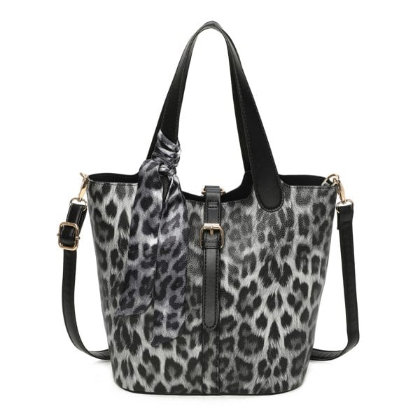 Kitise Leopard Print Bucket Tote Shoulder Bag Detachable Strap