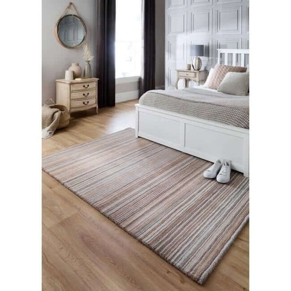 The Rugs Hand Made Striped Design Wool Rug | Green & Beige