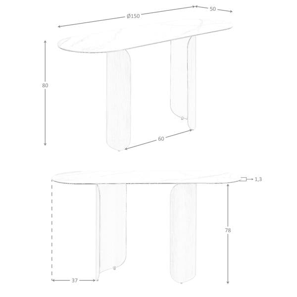 Angel Cerdá Oval Half-round Console Table in Porcelain Marble and Bronze-coloured Steel 3286
