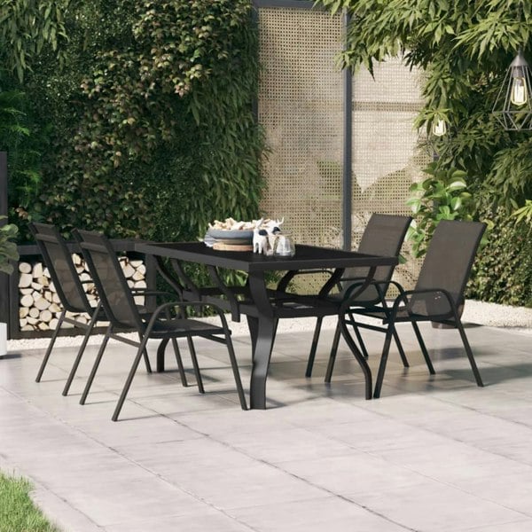 Berkfield Garden Table Black 140x70x70 cm Steel and Glass
