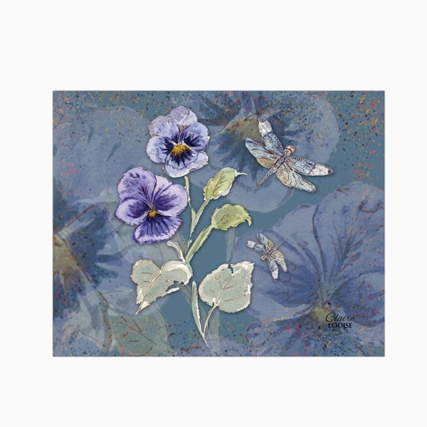 Claire Louise - Designer Powder Bloom Pansies Glass Kitchen Splashback