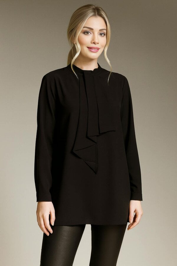 Hoxton Gal Oversized Detailed Front Long Sleeves Blouse in Black