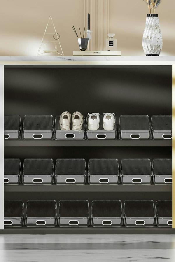 HYGRAD BUILT TO SURVIVE Double Layer Shoe Rack Slots Organizer 25 X 23 X 12.7cm Transparent Plastic Shoe Holder Wardrobe Storage