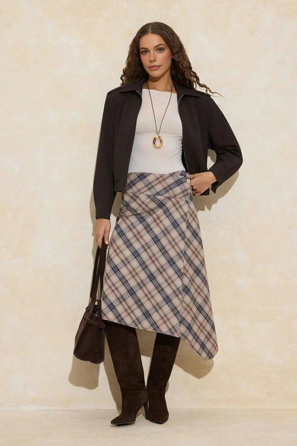 WOVCOR Asymmetrical Cut Skirt with Button Detail