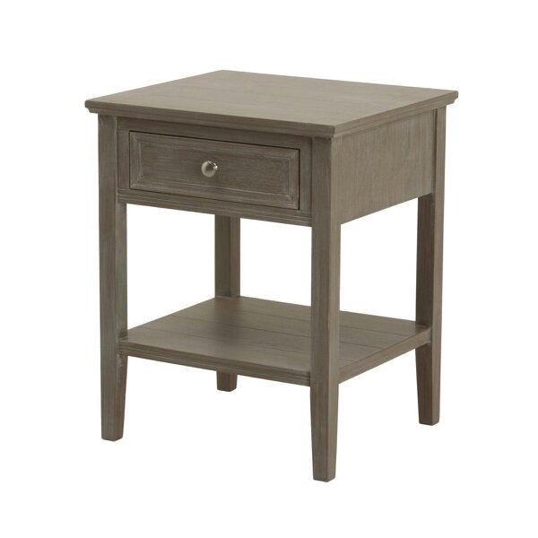 Wyld Haus Laurelbrook 1 Drawer Grey Wood Side Table Bottom Shelf
