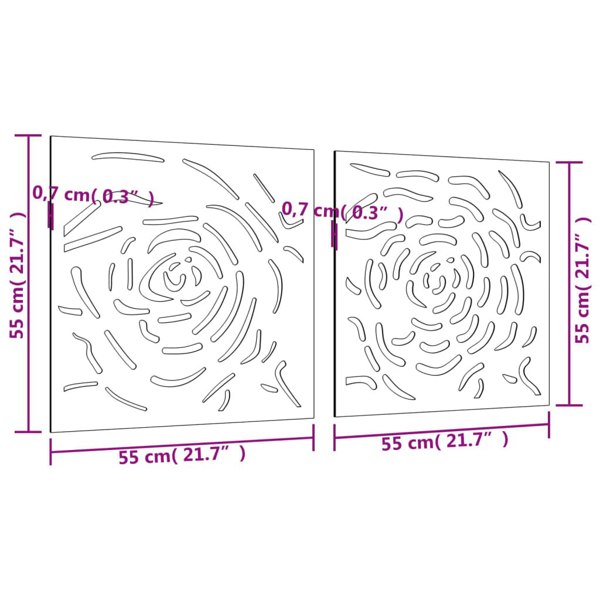 Berkfield Garden Wall Decorations 2 pcs 55x55 cm Corten Steel Rose Design