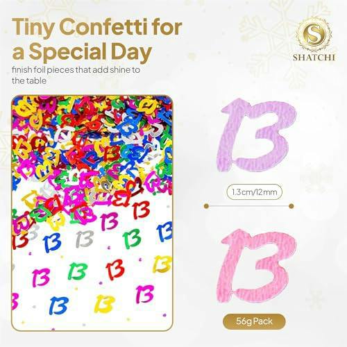 13th Birthday Multicolour Foil Confetti Pack for Party Table Decorations, 1 Pack to 4 Pack image 1