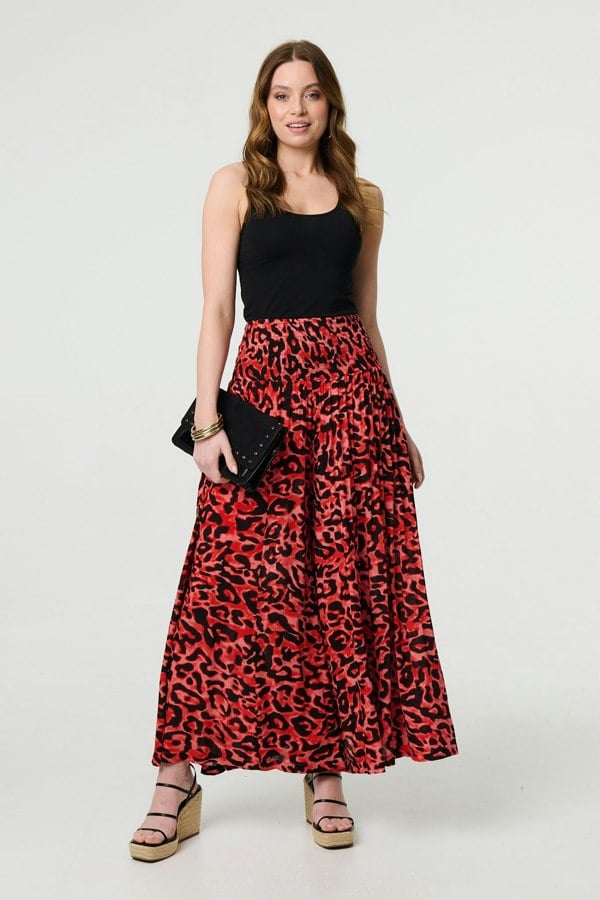 Red | Animal Print High Waist Palazzo Pants
